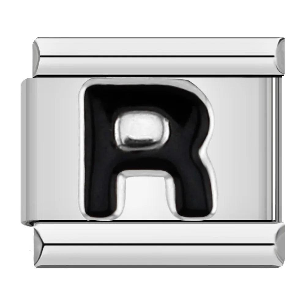 Letter R in Black, on Silver - Charms Official